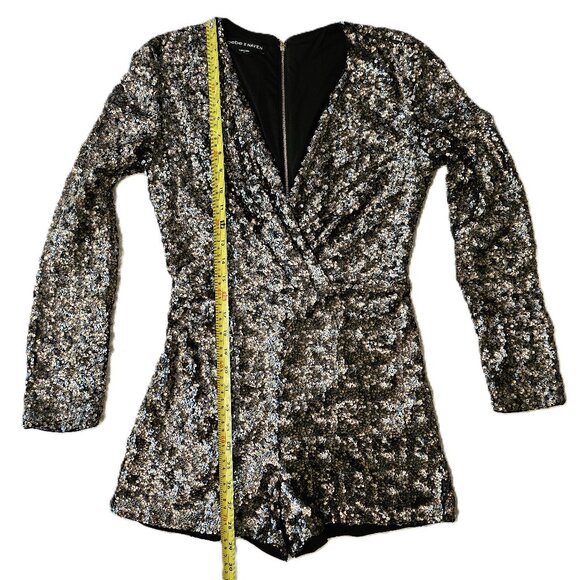 BEBE x NAVEN Bronze, Gunmetal, Gold, Sequin, Deep V-Neck, Romper Size 6 - Picture 5 of 12